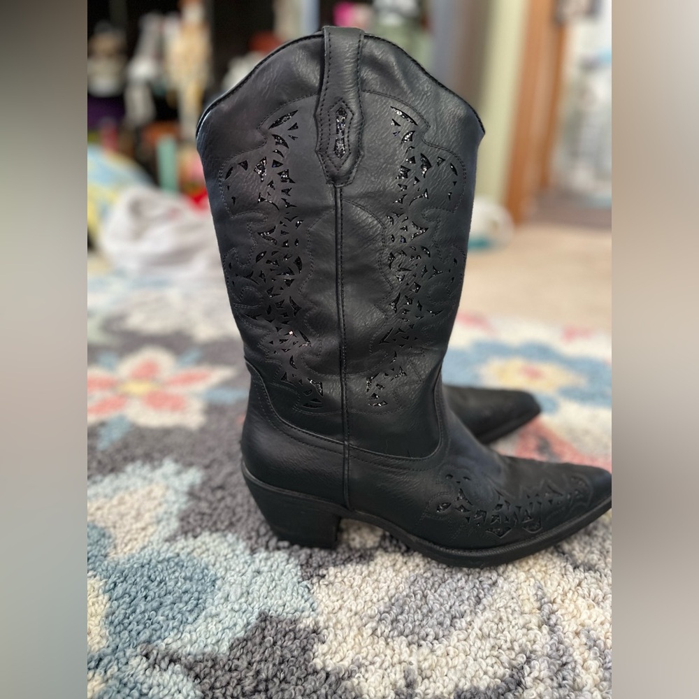 Roper Black Heeled Boots - Womens